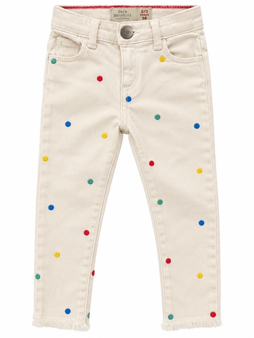 Zara Cream Jeans with Multicolor Embroidered Dots